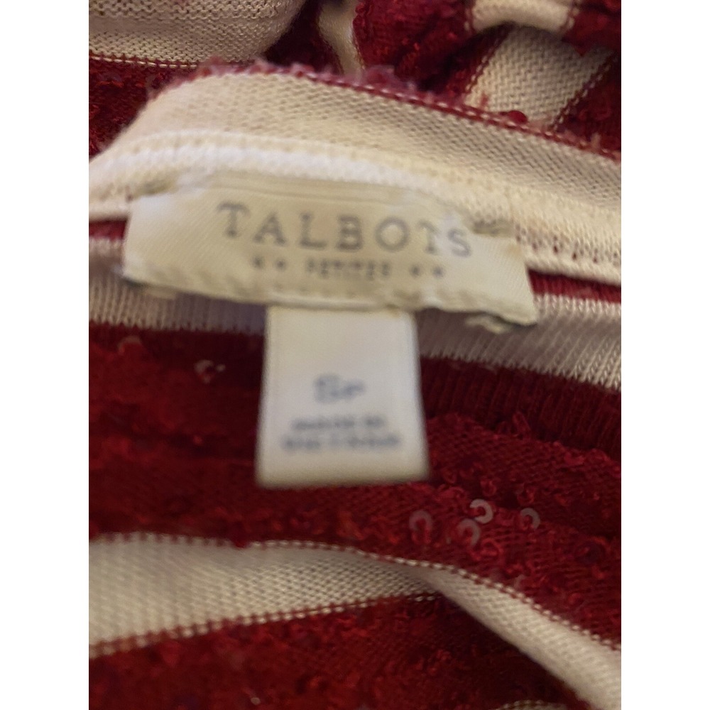 TALBOTS Red White Stripe Sequined Knit Top 3/4 Sleeve‎ Women's Petite Small - Picture 12 of 13